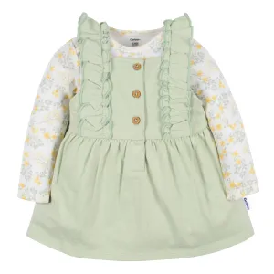 2-Piece Baby Girls Green Floral Jumper & Bodysuit Set