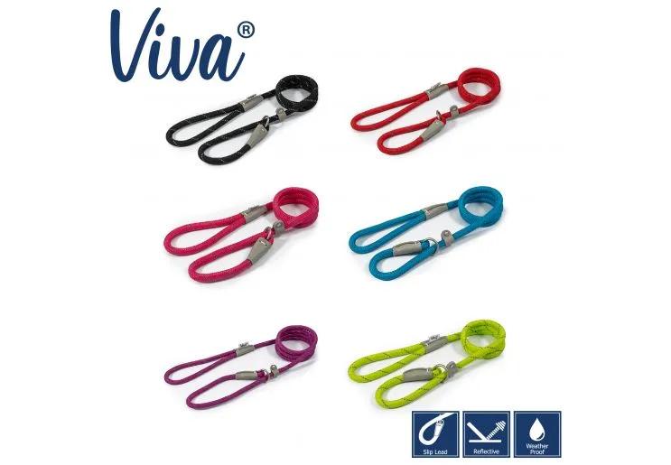 Ancol - Viva Nylon Reflective Rope Slip Lead - Red - 120cm x 10mm (Max 30kg)