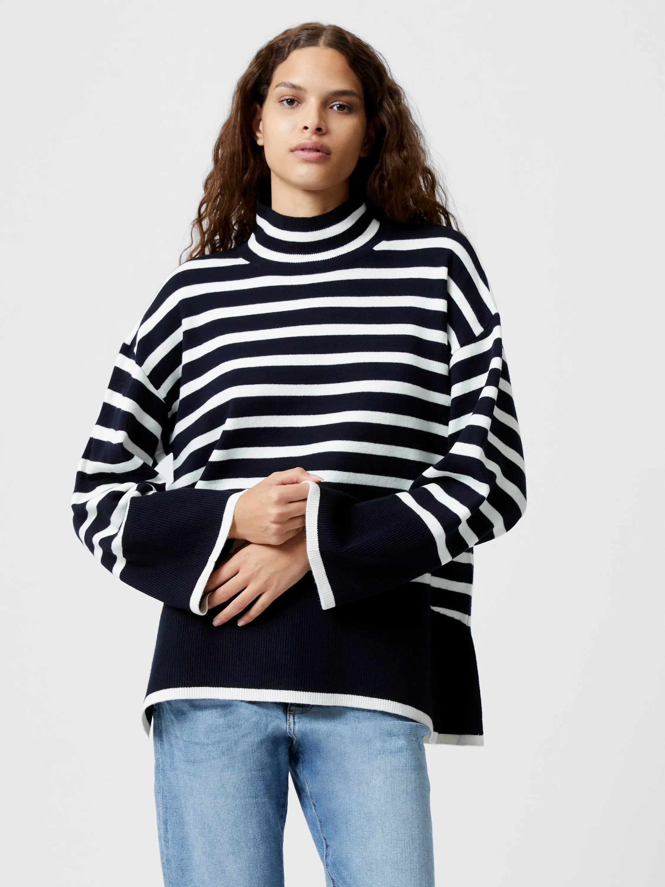 Babysoft High Neck Striped Side Split Jumper