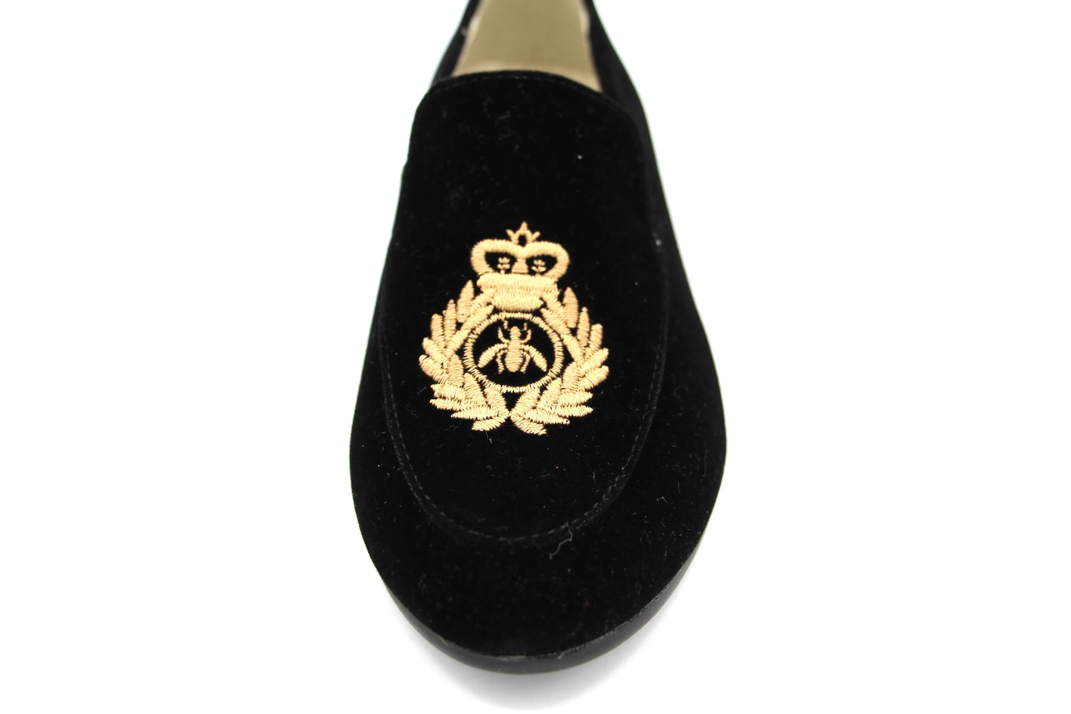 Boutaccelli  Black Velvet Smoking Slipper with emblem  Carpi