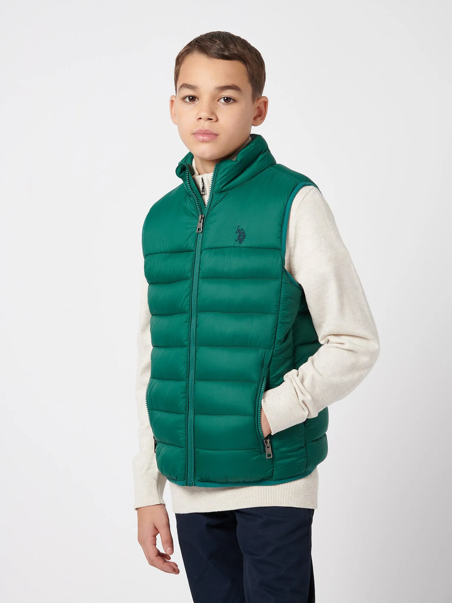 Boys Panelled Quilted Gilet in Rain Forest