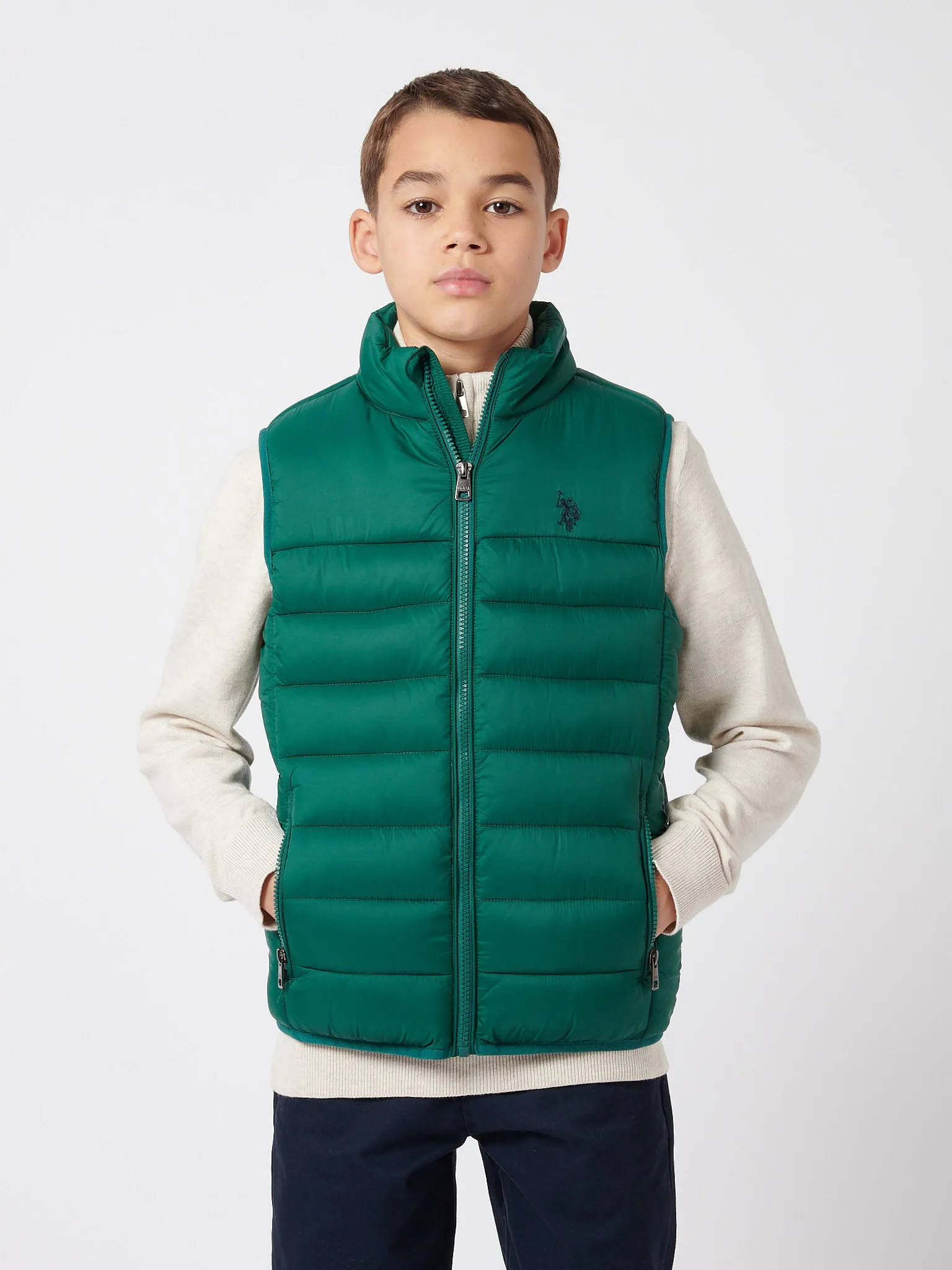 Boys Panelled Quilted Gilet in Rain Forest