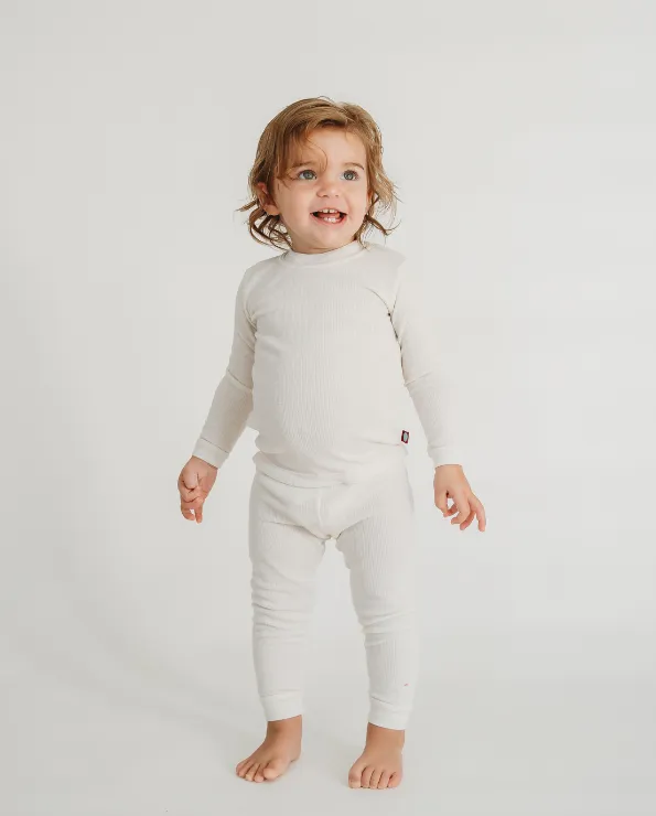 Boys Soft & Cozy Thermal 2-Piece Long Johns | White w- Baby Blue Stitch 18/24