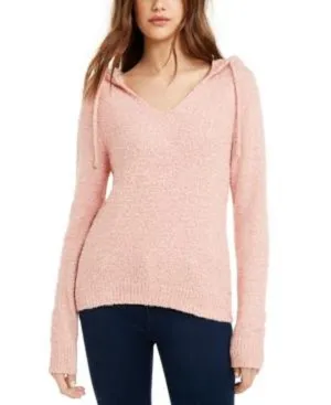 Crave Fame Juniors' Marled Fuzzy Pullover Hoodie Pink Size Small