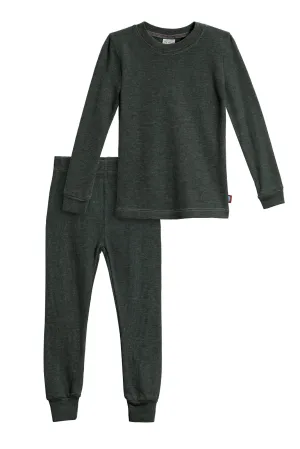 Girls Soft & Cozy Thermal 2-Piece Long Johns | Black w- Light Pink Stitch