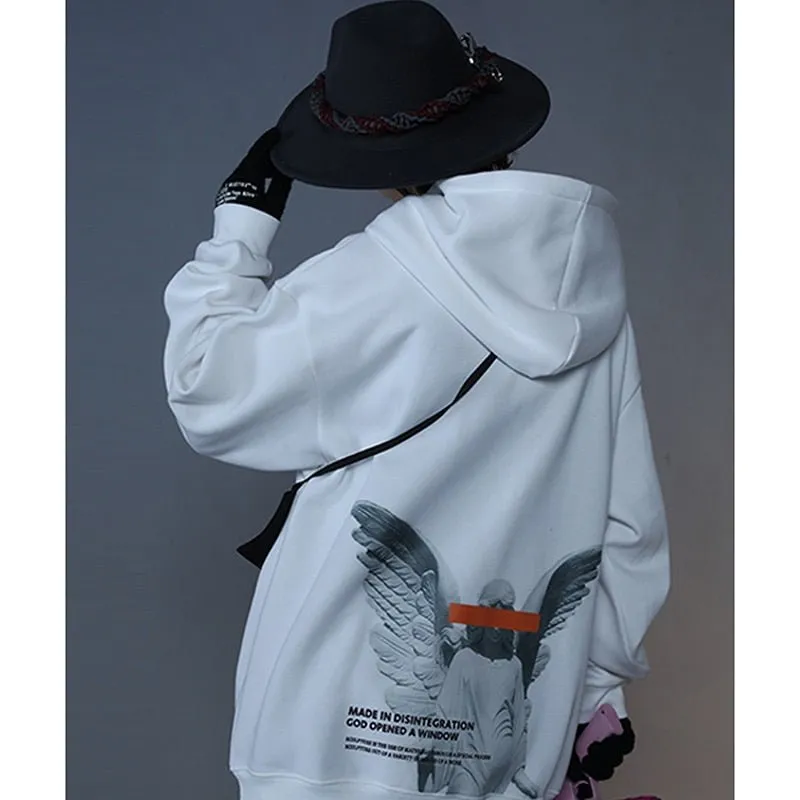 Mens Harajuku Angel God Printed Hoodie