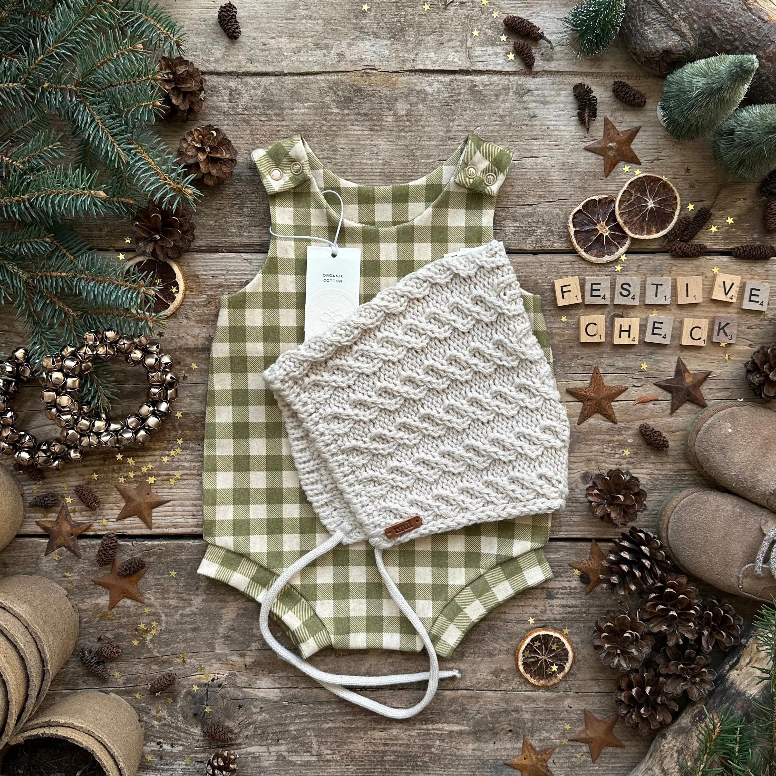 Moss Check Bloomer Romper