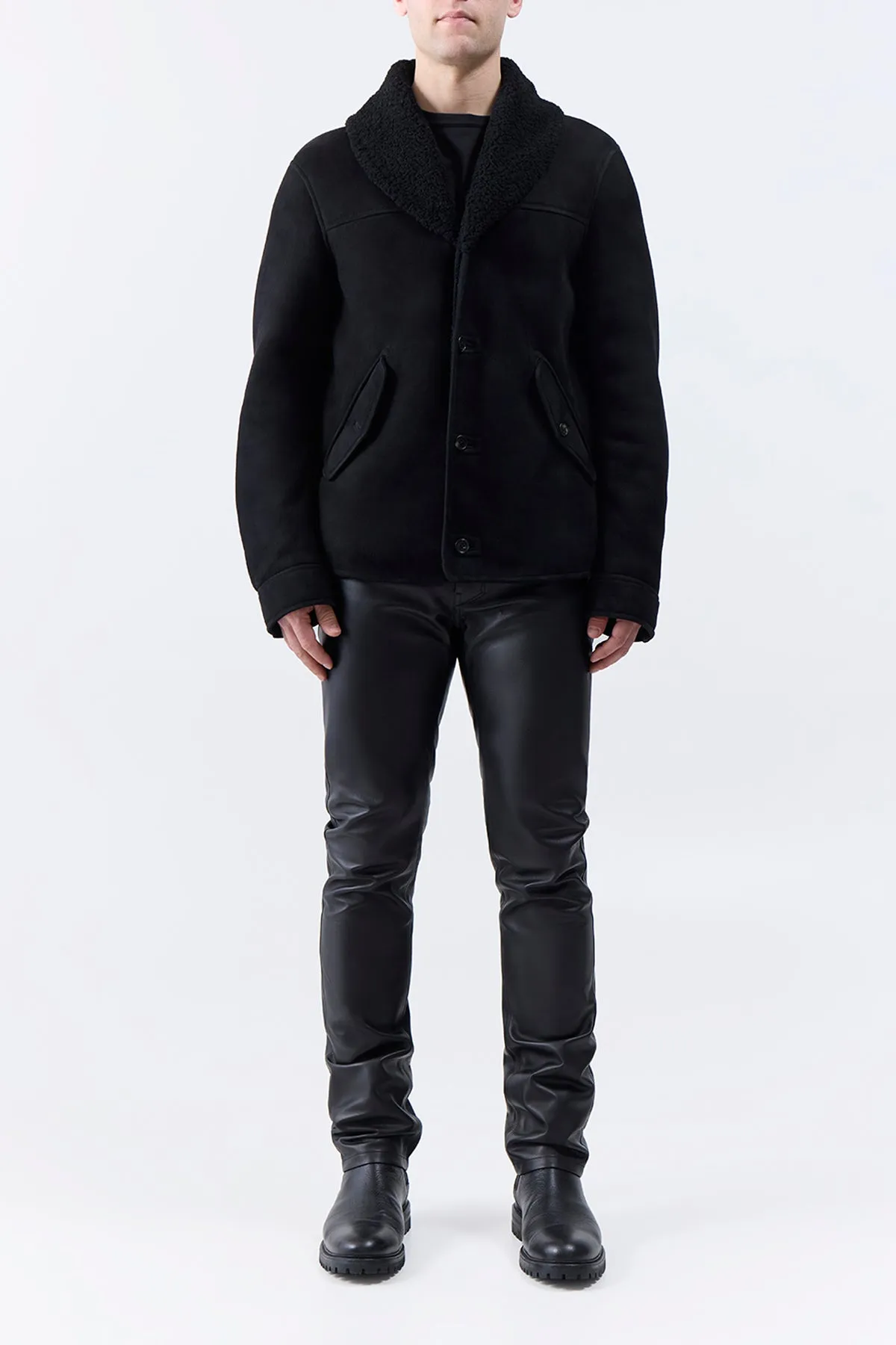 Pilot Jacket in Black Shearling