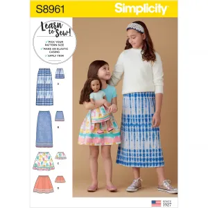 Simplicity Sewing Pattern S8961 Children's, Girls', and Dolls' Skirts