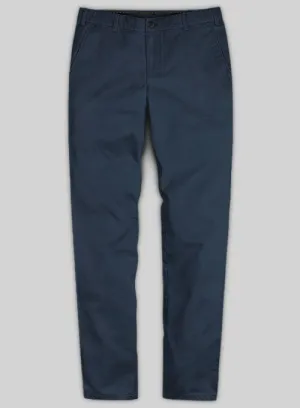 Washed Royal Blue Feather Cotton Canvas Stretch Chino Pants