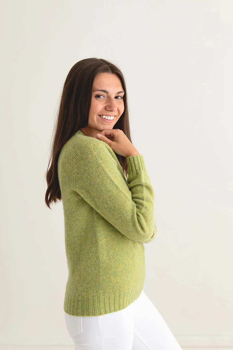 Womens Seamless Saddle Shoulder Shetland Jumper - Lime